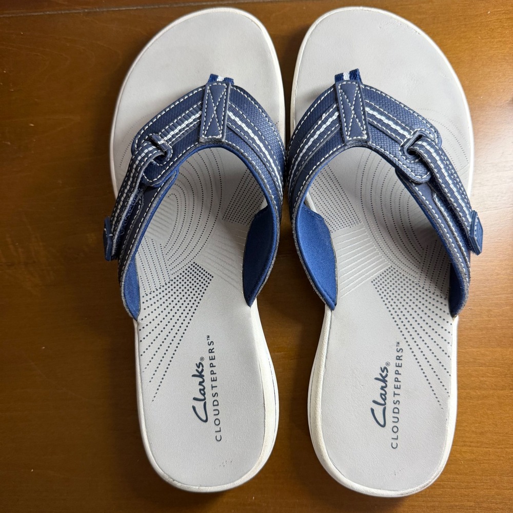 Clarks Cloudsteppers Arla Glitz Navy Blue Flip Flop Sandals Adjustable Strap